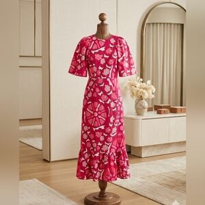 Rhode Red Floral Linen Blend Dress Cape Sleeves Keyhole Back NWT Size 6